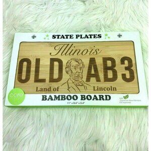 Bamboo Cutting Board Abe Lincoln Illinois State Plates Old AB3 Core NIB